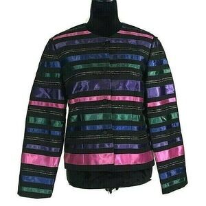 NWOT Talbots Blazer 8 Black Rainbow Satin Ribbon Stripe Gold Thread Dress Jacket